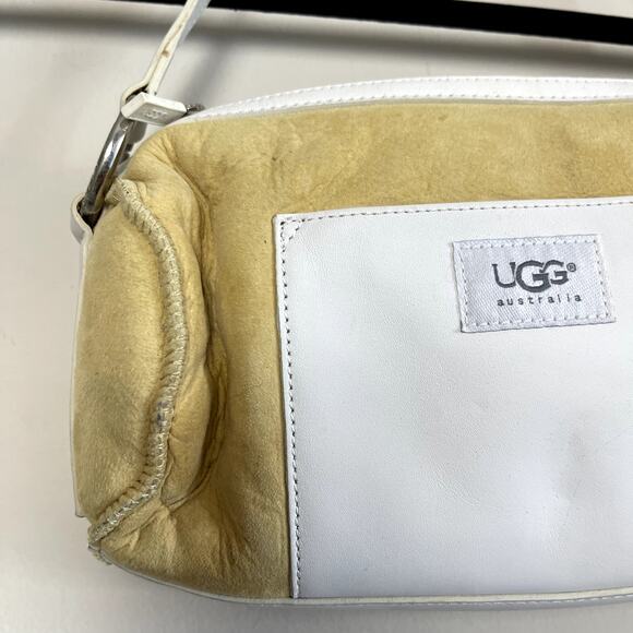 Ugg Australia Shearling Suede Shoulder Bag Yellow White Trim Y2K - Picture 3 of 8